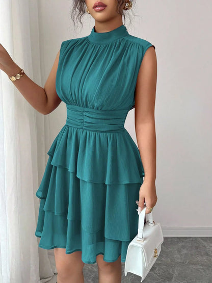 Ruffle Romance Dress | Ruffle Sleeveless Mock Neck Dress