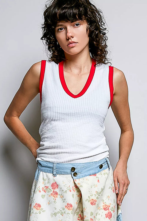Hazel Blues® |  POL V-Neck Contrast Ribbed Sleeveless Tank