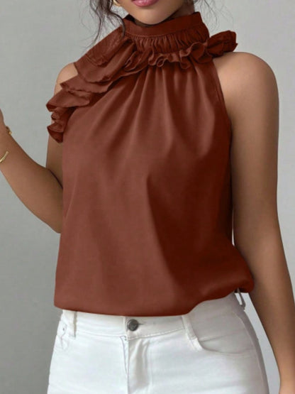 Hazel Blues® |  Ruffle High Neck Sleeveless Top