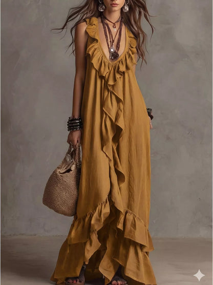 Hazel Blues® |  Ruffled Sleeveless Maxi Dress