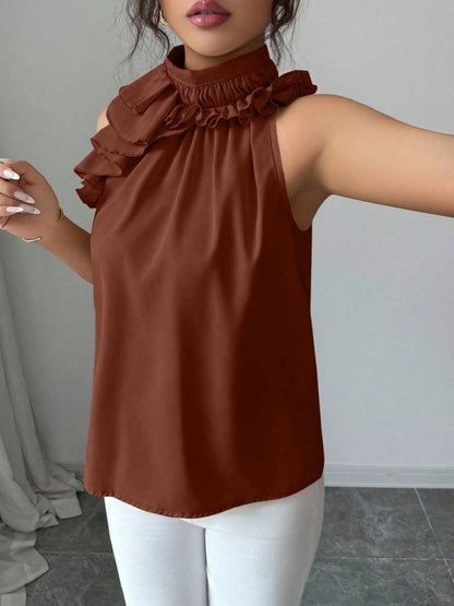 Hazel Blues® |  Ruffle High Neck Sleeveless Top