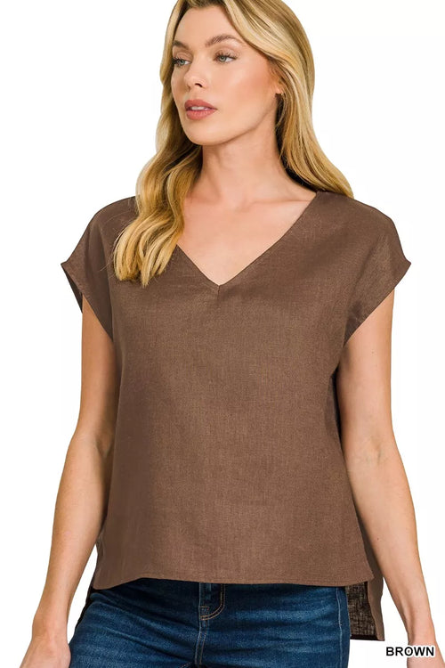 Hazel Blues® |  Zenana Linen V-Neck Sleeveless Top