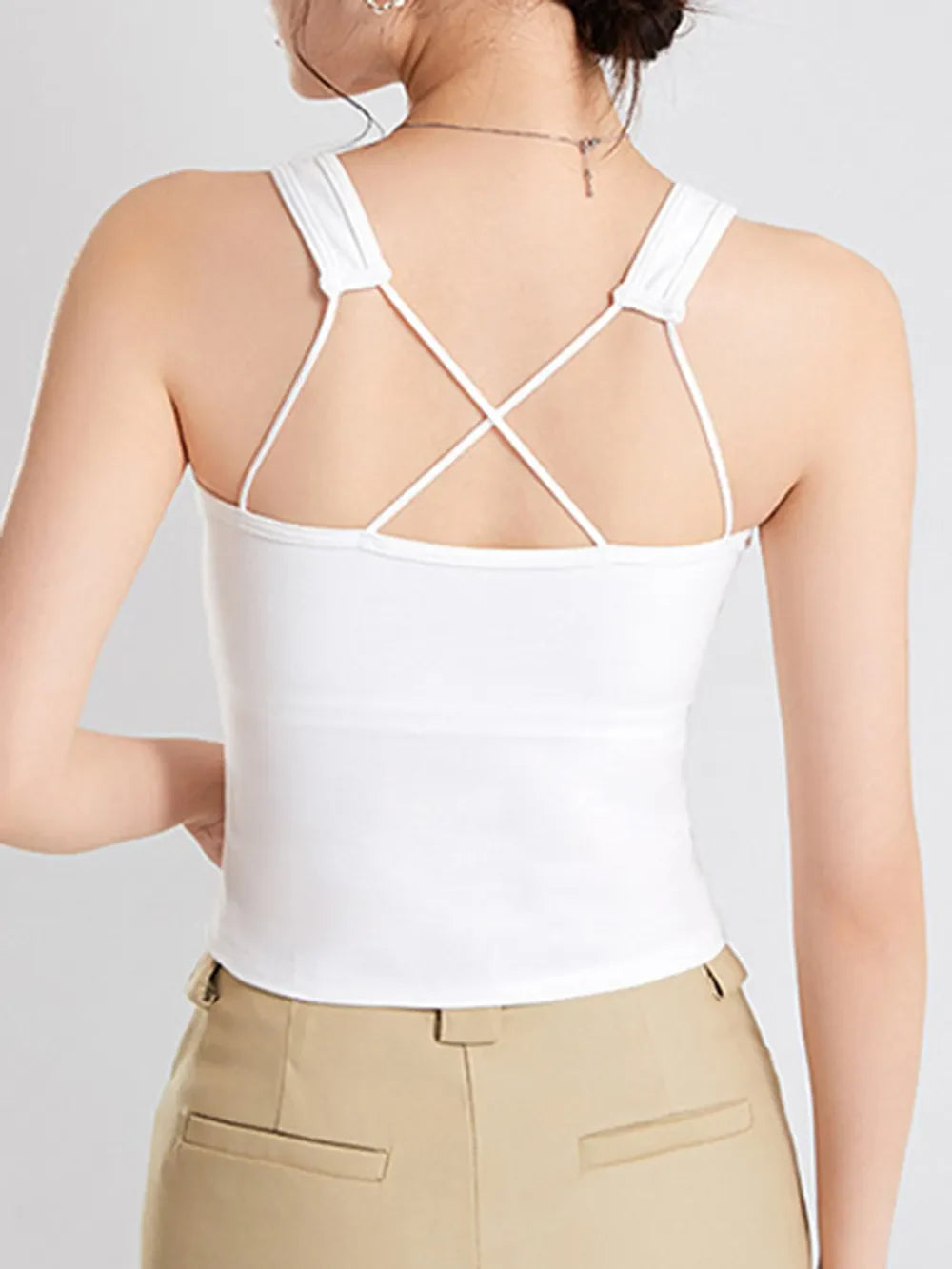 Hazel Blues® |  Crisscross Scoop Neck Wide Strap Cropped Tank with Chest Pads