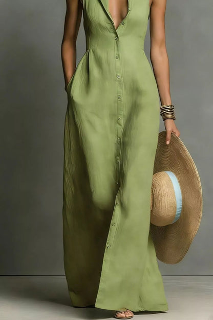 Hazel Blues® |  Sleeveless Button-Down Maxi Dress