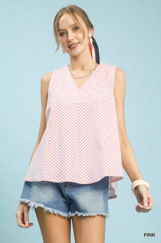 Hazel Blues® |  Umgee Mixed Stripe Sleeveless V-Neck Top