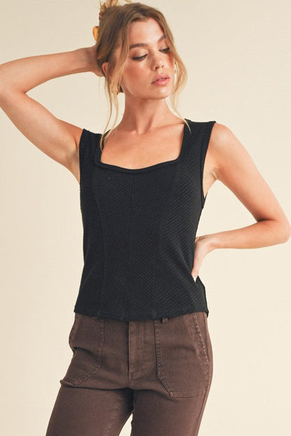 Hazel Blues® |  Aemi + Co Exposed Seam Ribbed Wide Strap Tank