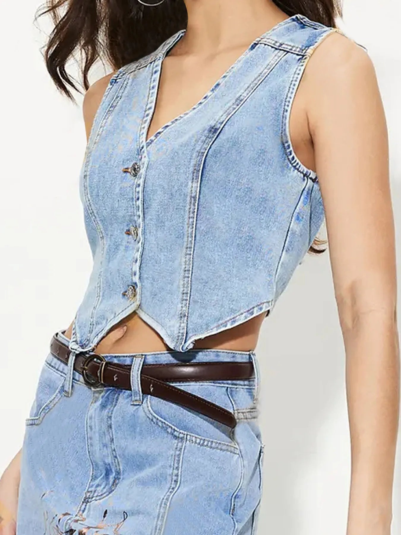 Hazel Blues® |  Button-Up Sleeveless Denim Vest