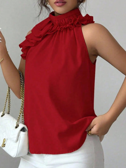 Hazel Blues® |  Ruffle High Neck Sleeveless Top