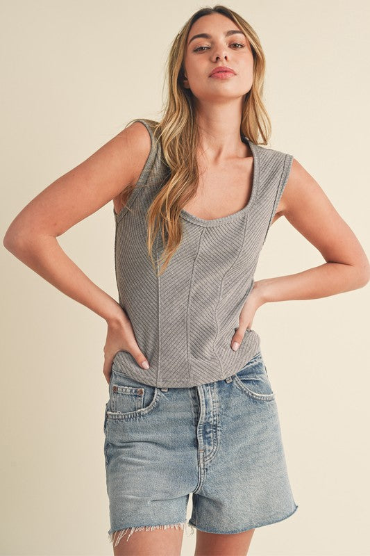 Hazel Blues® |  Aemi + Co Exposed Seam Ribbed Wide Strap Tank