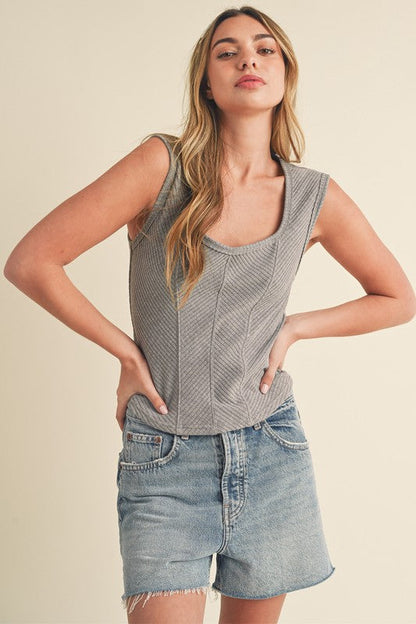 Hazel Blues® |  Aemi + Co Exposed Seam Ribbed Wide Strap Tank
