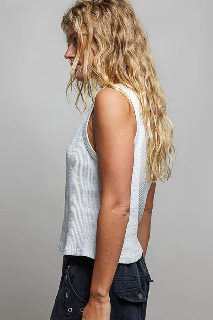 Hazel Blues® |  POL Ribbed V-Neck Tank with Stud Point