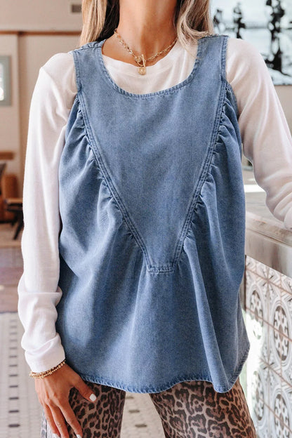 Hazel Blues® |  Denim Pleated Patchwork Sleeveless Top
