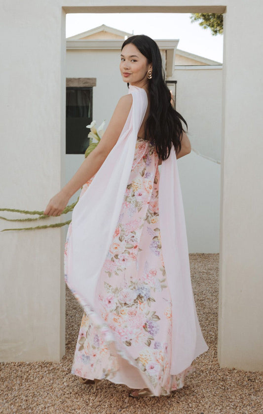 Tinsley Tube Dress ~ Powder Pink Blooms Taffeta