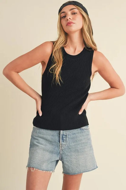 Hazel Blues® |  Aemi + Co Ribbed Round Neck Knit Tank
