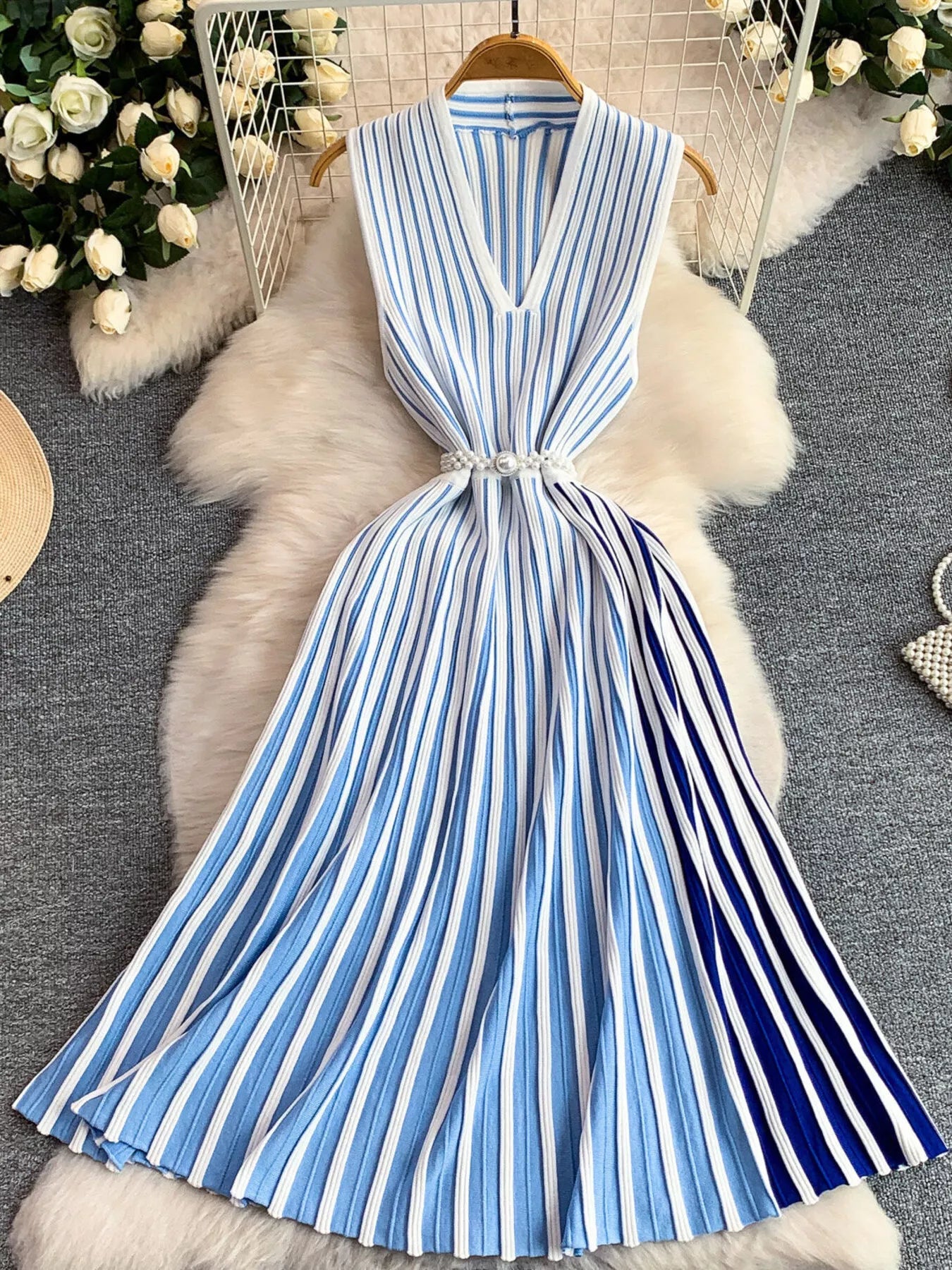 Hazel Blues® |  Striped Sleeveless Midi Dress