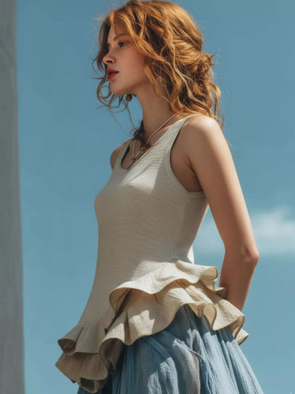 Hazel Blues® |  Ruffled Hem Round Neck Tank