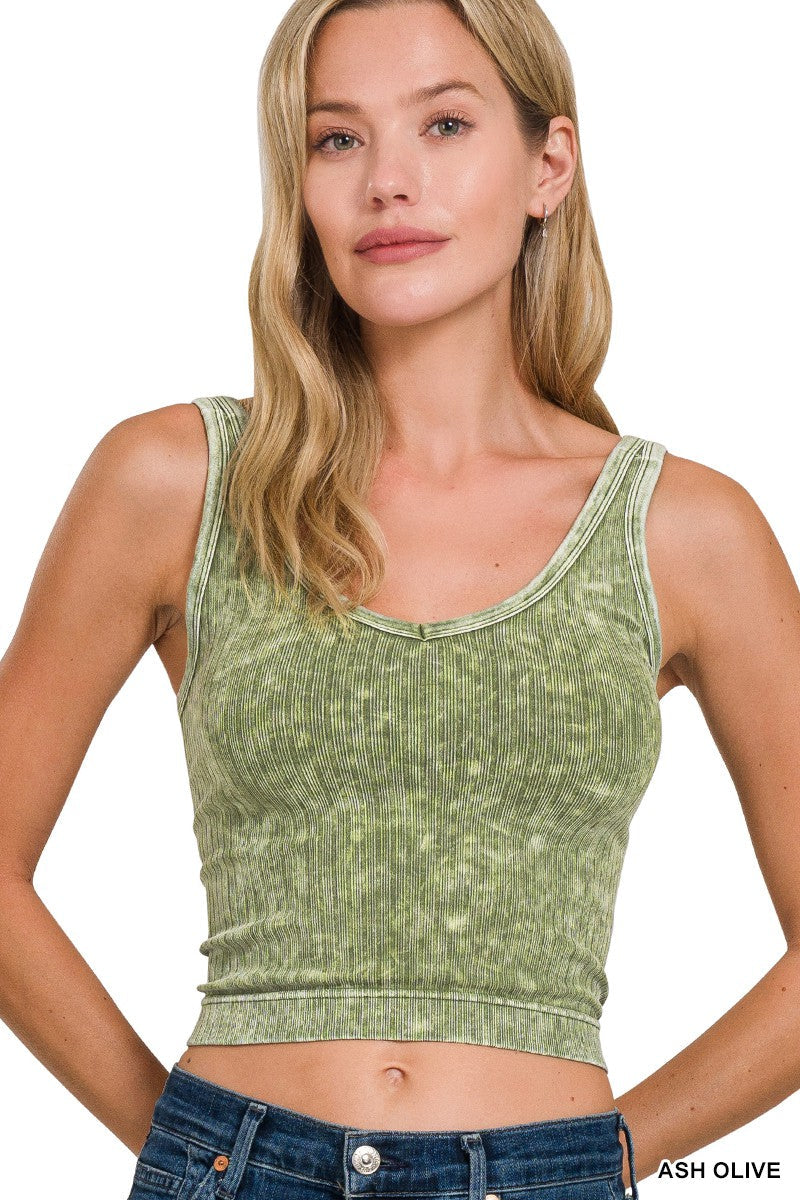 Hazel Blues® |  Zenana Washed Ribbed Seamless Cropped V-neck Tank Top
