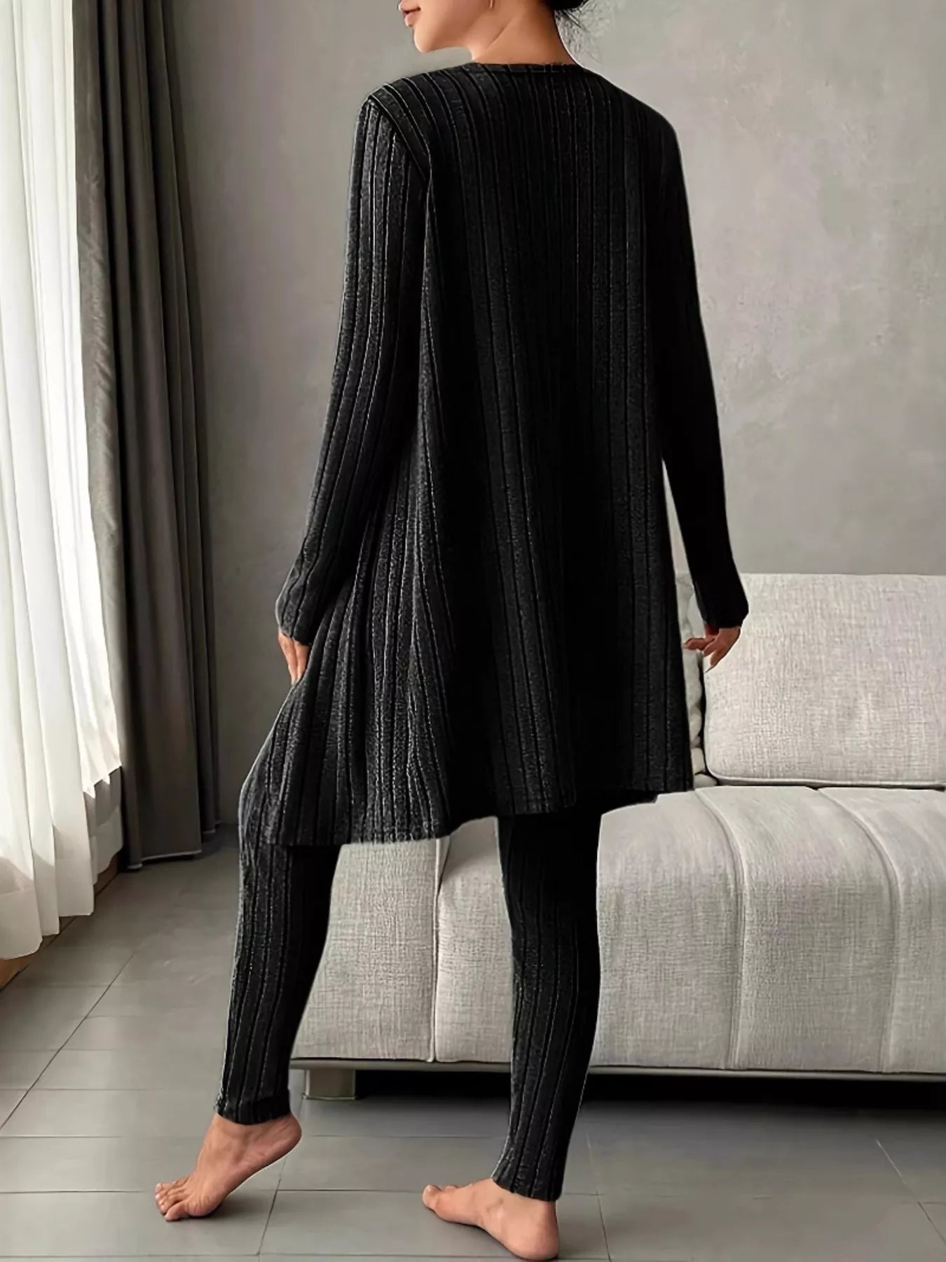 Hazel Blues® |  Ribbed Tank Long Sleeve Cardigan and Pants 3 Piece Lounge Set