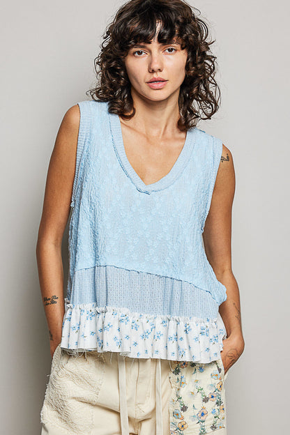 Hazel Blues® |  POL Floral Print V-Neck Textured Tank