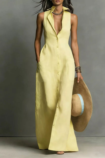 Hazel Blues® |  Sleeveless Button-Down Maxi Dress