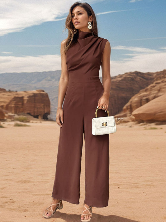 Hazel Blues® |  Ruched Mock Neck Sleeveless Jumpsuit