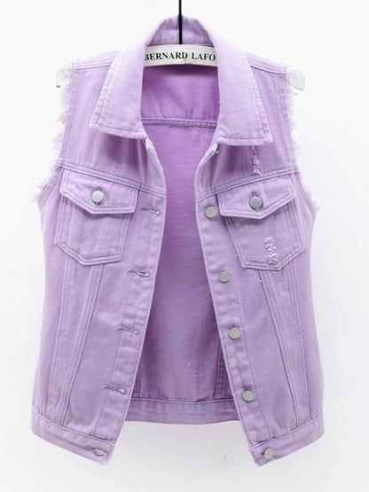 Hazel Blues® | Sleeveless Frayed Denim Vest Jacket