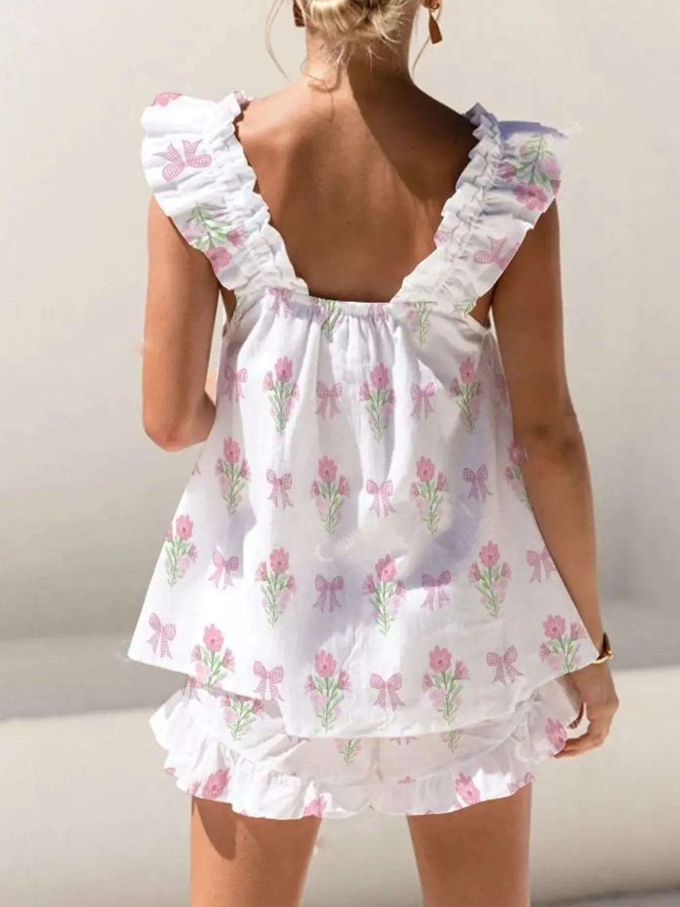 Hazel Blues® |  Ruffled Striped Tank and Shorts Set