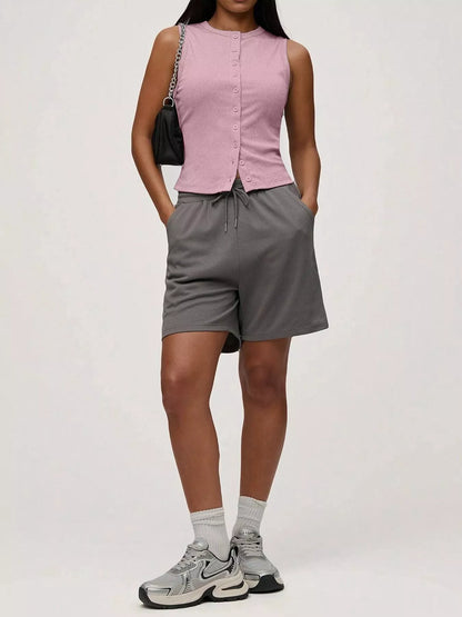 Hazel Blues® |  Ribbed Button-Front Sleeveless Tank