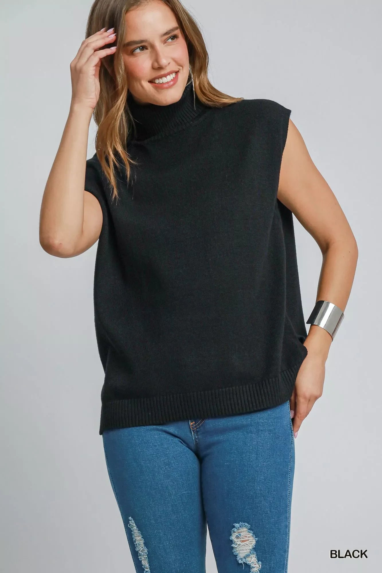 Hazel Blues® |  Umgee High-Low Turtleneck Sleeveless Sweater Top