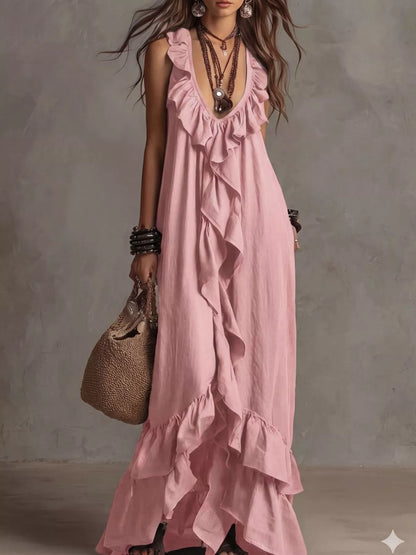 Hazel Blues® |  Ruffled Sleeveless Maxi Dress