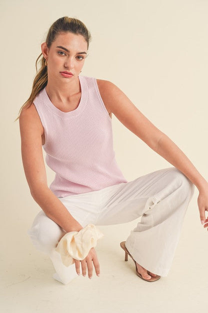 Hazel Blues® |  Aemi + Co Ribbed Round Neck Knit Tank