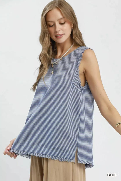 Hazel Blues® |  Umgee Stripe Fringe Trim Sleeveless Top