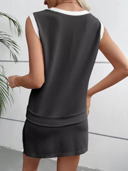Hazel Blues® |  Ribbed Knit Sleeveless Top and Skort Set