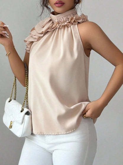 Hazel Blues® |  Ruffle High Neck Sleeveless Top