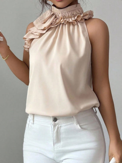 Hazel Blues® |  Ruffle High Neck Sleeveless Top