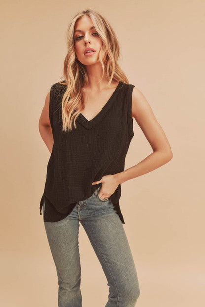 Hazel Blues® |  Aemi + Co V-Neck Wide Strap Tank