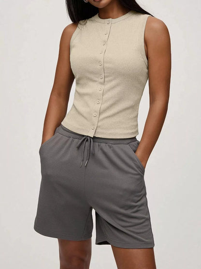 Hazel Blues® |  Ribbed Button-Front Sleeveless Tank