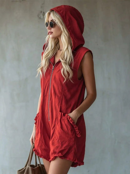 Ruffle Romance Romper | Ruffle Sleeveless Pocketed Romper