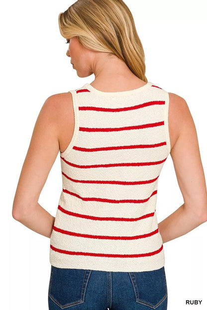 Hazel Blues® |  Zenana Round Neck Stripe Knit Tank Top