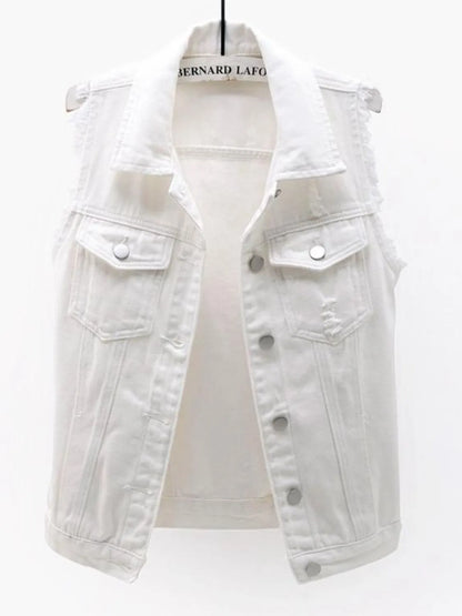 Hazel Blues® | Sleeveless Frayed Denim Vest Jacket