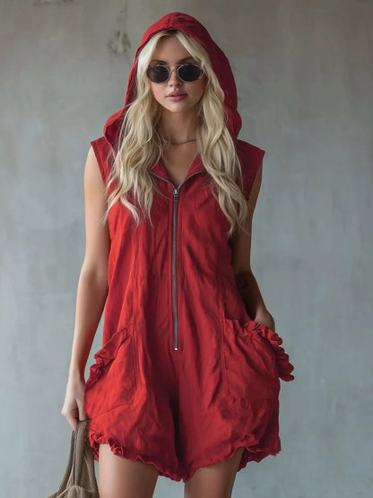 Ruffle Romance Romper | Ruffle Sleeveless Pocketed Romper