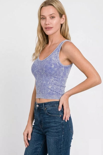 Hazel Blues® |  Zenana Washed Ribbed Seamless Cropped V-neck Tank Top