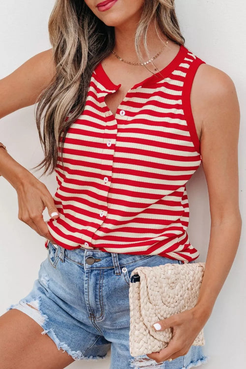 Hazel Blues® |  Stripe Buttoned Ribbed Knit Tank Top