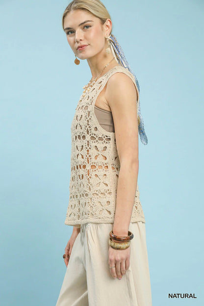 Hazel Blues® |  Umgee Crochet Flower Motif Sleeveless Tank Top