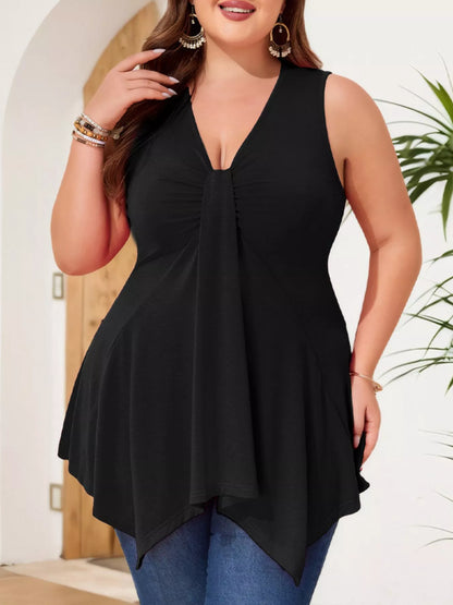 Hazel Blues® | V-Neck Ruched Flowy Tank