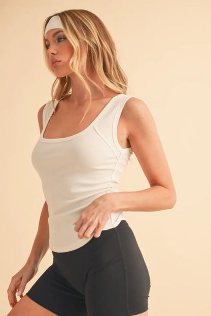 Hazel Blues® |  Aemi+Co Square Neck Wide Strap Tank with Side Step Hem