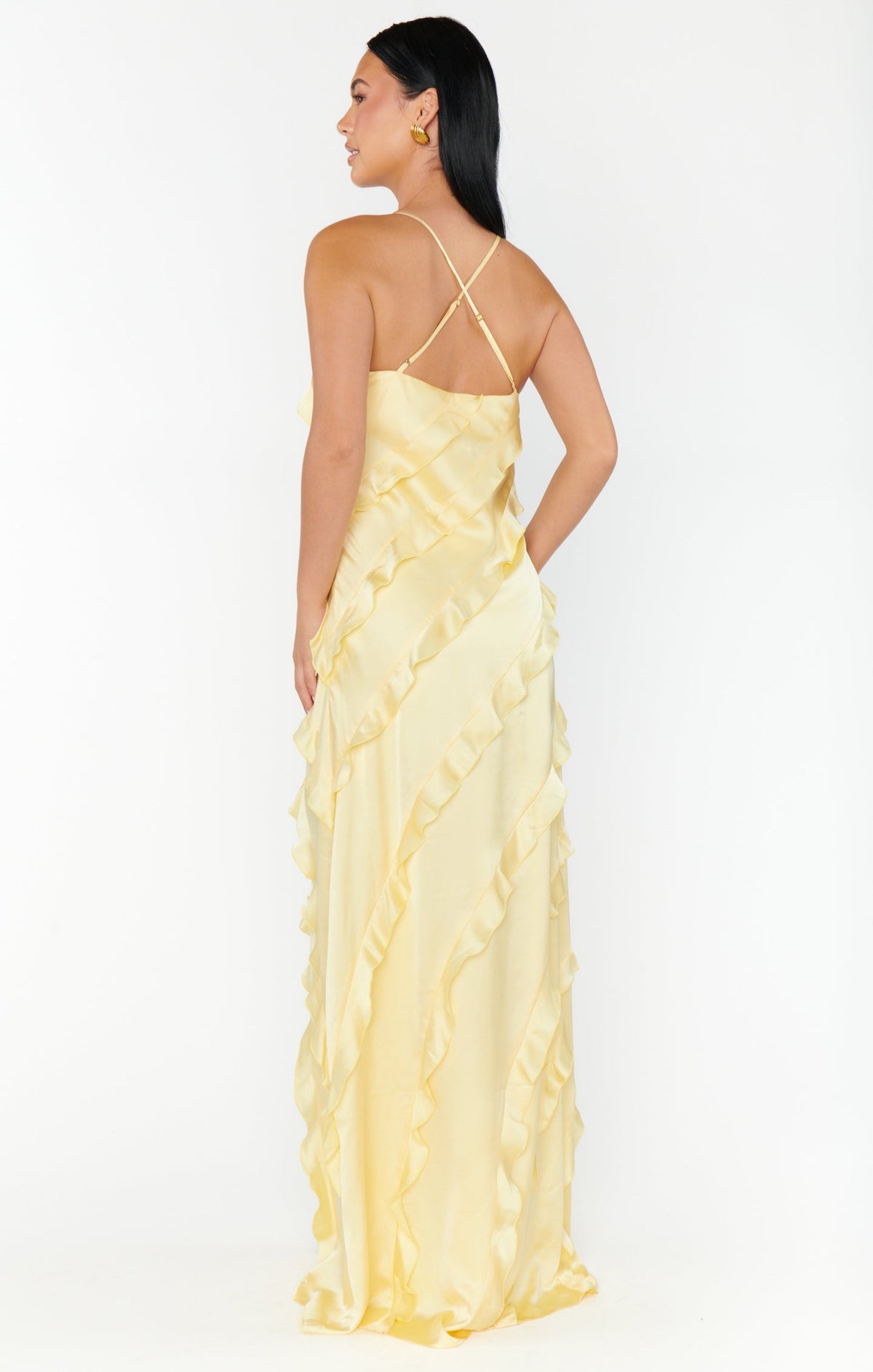 Romance Ruffle Dress ~ Pale Yellow Luxe Satin