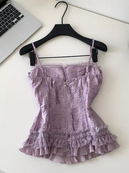Hazel Blues® |  Lace Trimmed Ruffled Hem Tank