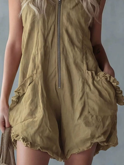 Ruffle Romance Romper | Ruffle Sleeveless Pocketed Romper