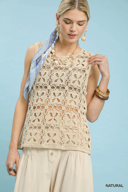 Hazel Blues® |  Umgee Crochet Flower Motif Sleeveless Tank Top